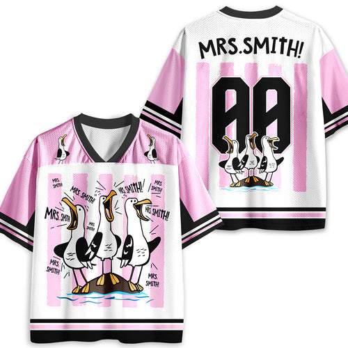 Personalized Pink Stripes Seagull Meme Teacher Mesh Jersey