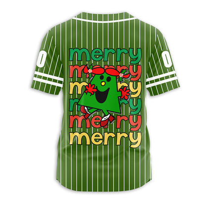 Personalized Name Green Miss Merry Christmas Teacher Baseball Jersey