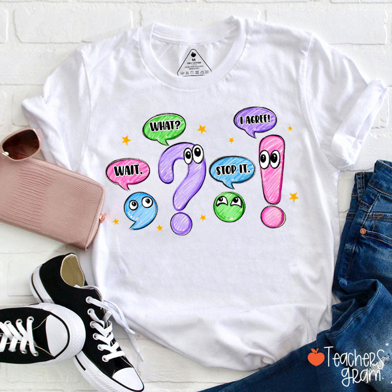 Cartoon Punctuation Character Speech Bubble Graphic Teacher T-Shirt