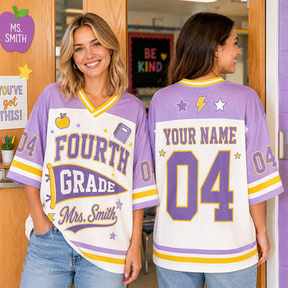 Personalized Name And Number School Apple Star Graphic Teacher Mesh Jersey