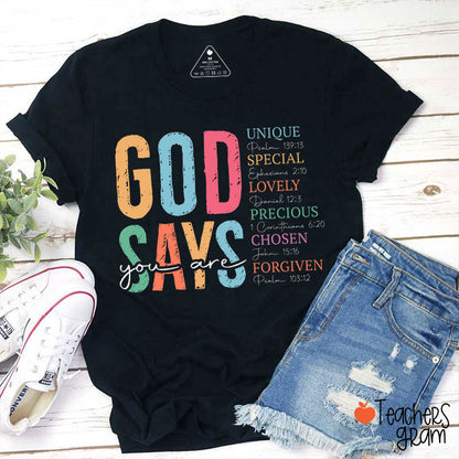 God Says You Are Unique Special Lovely Teacher T-Shirt