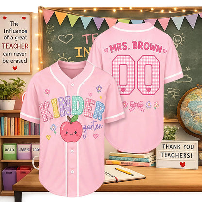 Personalized Grade And Name Apple Gingham Teacher Baseball Jersey
