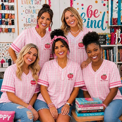 Personalized Grade And Name Apple Gingham Teacher Baseball Jersey