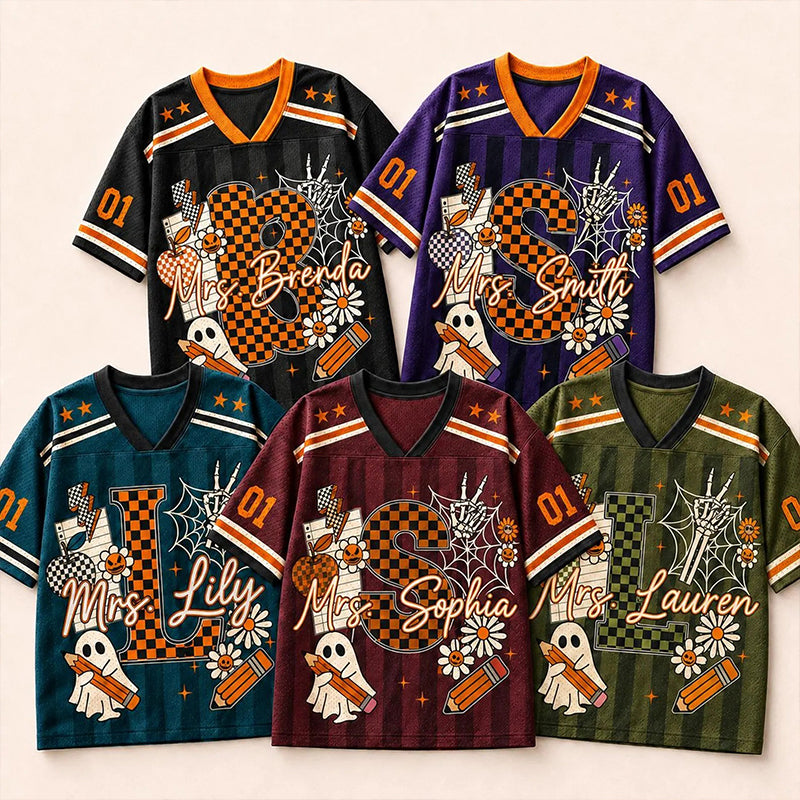 Personalized Name And Initials Halloween Vibes Teacher Mesh Jersey