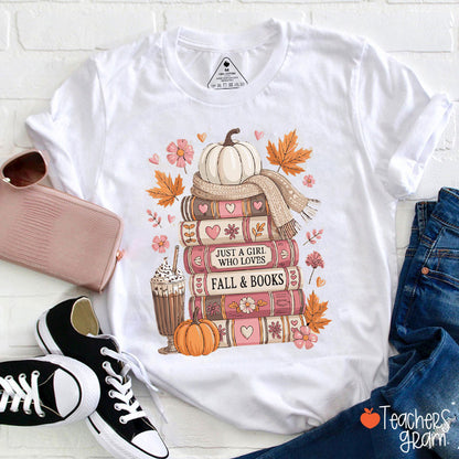 Just A Girl Who Loves Fall Books Teacher T-Shirt