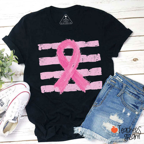 Pink Ribbon Distressed Flag Teacher T-Shirt