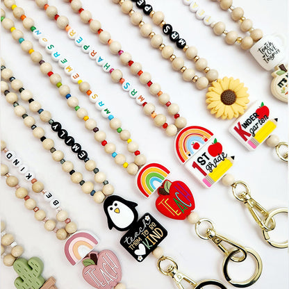 Personalized Name And Grade Book Flower Teacher Lanyard