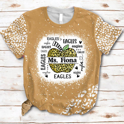 Personalized Leopard Printed Apple Mascot Teacher Printed Super Soft T-Shirt