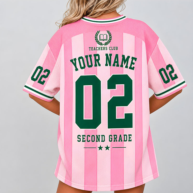 Personalized Grade And Name Stripe Teacher Mesh Jersey