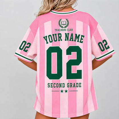 Personalized Grade And Name Stripe Teacher Mesh Jersey