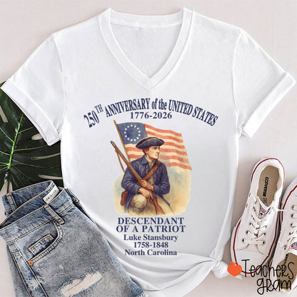 Personalized 250th Anniversary Of The United States Teacher Female V-Neck T-Shirt