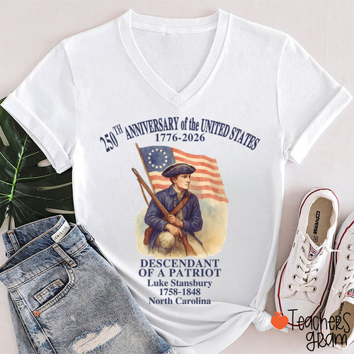 Personalized 250th Anniversary Of The United States Teacher Female V-Neck T-Shirt