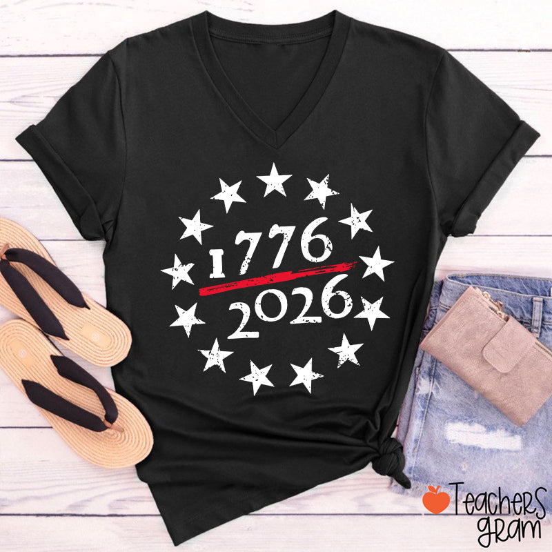 USA 250th Anniversary Teacher Female V-Neck T-Shirt