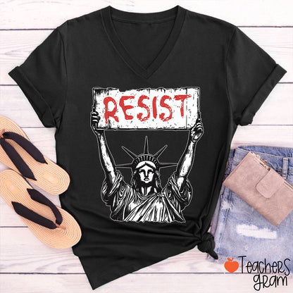 Statue Of Liberty Resist Teacher Female V-Neck T-Shirt