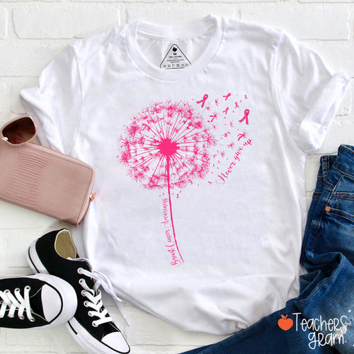 Never Give Up Breast Cancer Awareness Teacher T-Shirt