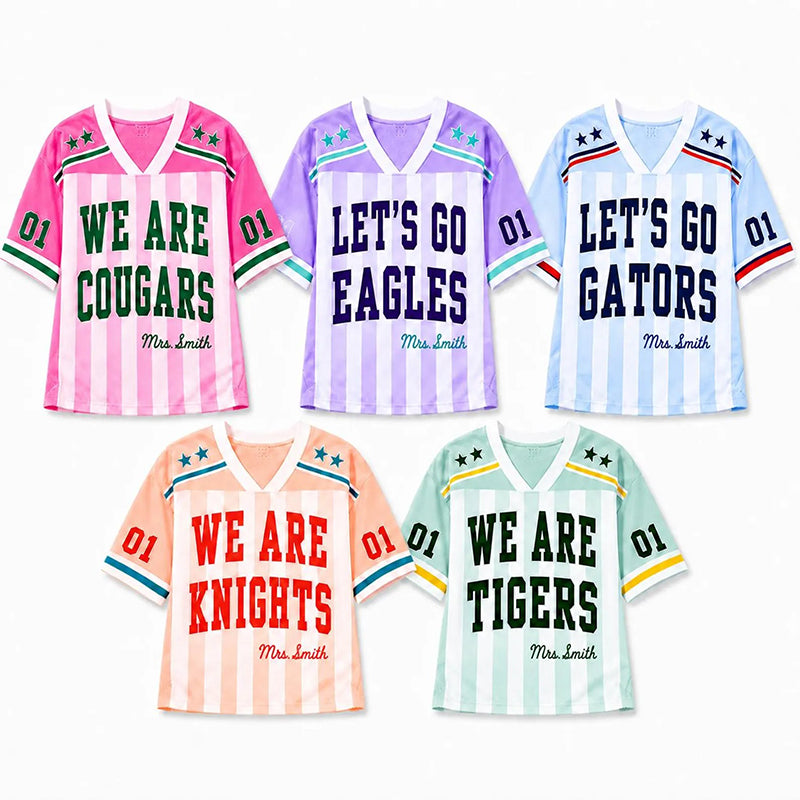 Personalized Mascot And Name Preppy Stripes Team Spirit Game Day Teacher Mesh Jersey