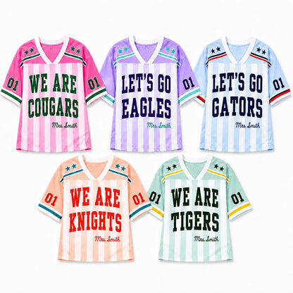 Personalized Mascot And Name Preppy Stripes Team Spirit Game Day Teacher Mesh Jersey