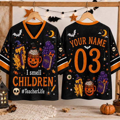 Personalized Name Number Halloween Witch Teacher Mesh Jersey