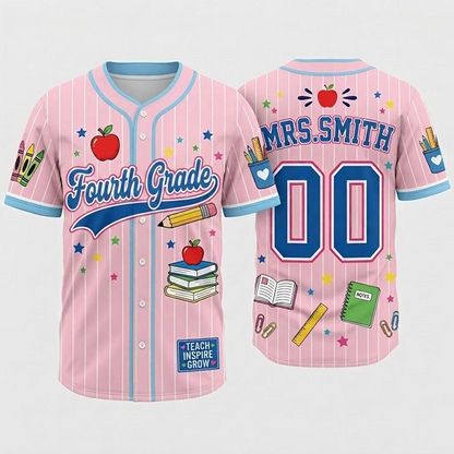 Personalized Grade Name And Number Teacher Baseball Jersey