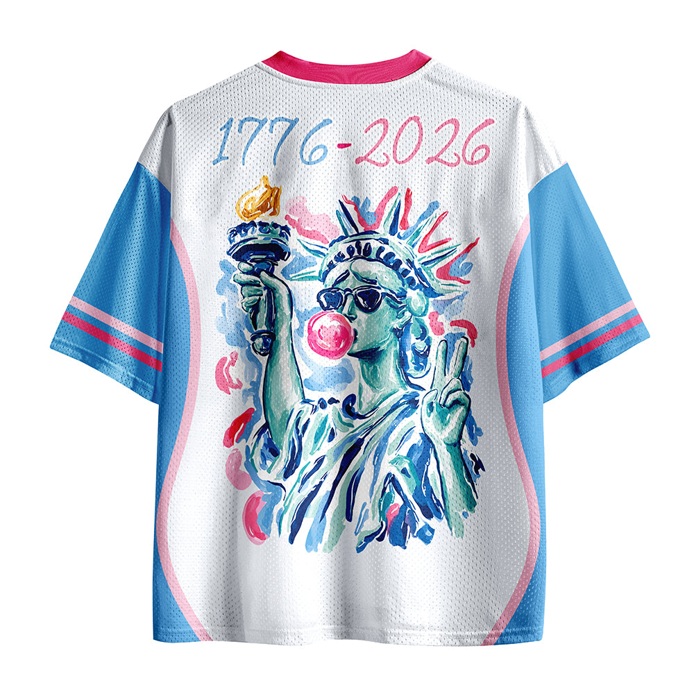 Preppy Statue Of Liberty Blowing Bubble Teacher Mesh Jersey