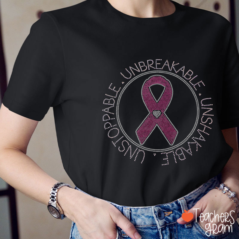 Unbreakable Unshakable Unstoppable Breast Cancer Awareness Teacher T-Shirt