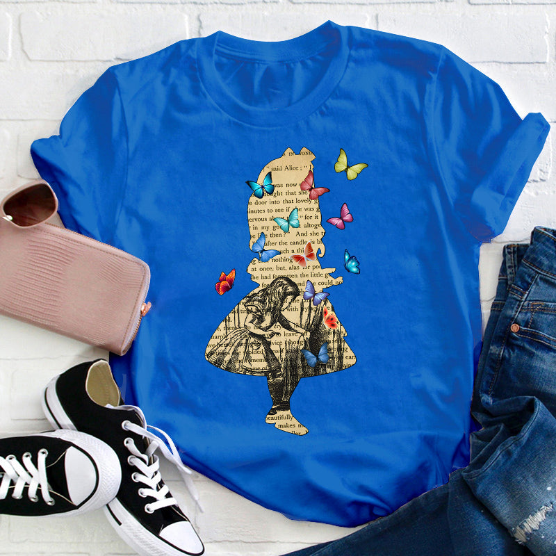 Vintage Alice In Wonderland Butterfly Teacher T-Shirt