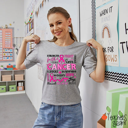 Strength Fight Love Cancer Breast Cancer Awareness Teacher T-Shirt