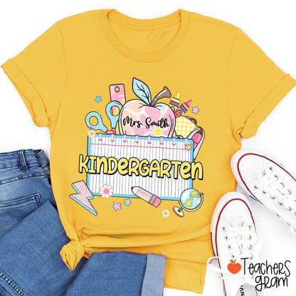 Personalized Grade And Name Apple Notebook Teacher T-Shirt