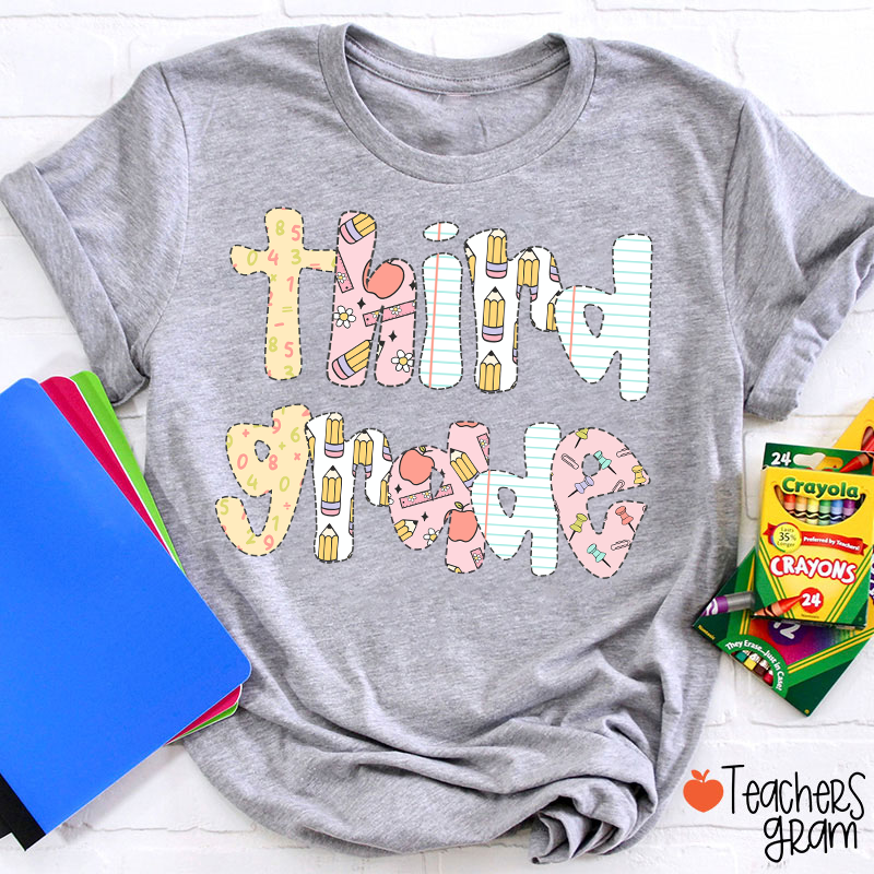 Personalized Grade Floral Pencil Notebook Teacher T-Shirt