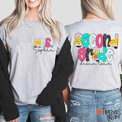 Personalized Grade And Name Pencil Notebook Teacher Two Sided T-Shirt