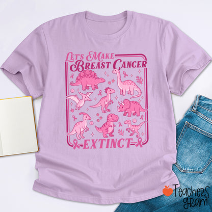 Breast Cancer Extinct Dinosaur Pink Ribbon Support Teacher T-Shirt