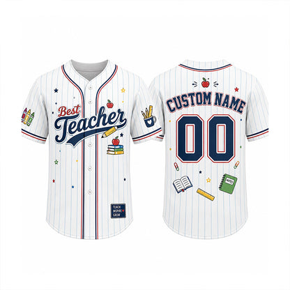 Personalized Team School Stuff Preppy Stripes Teacher Baseball Jersey