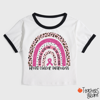 In October We Wear Pink Breast Cancer Awareness Teacher Ringer T-Shirt