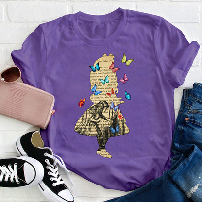 Vintage Alice In Wonderland Butterfly Teacher T-Shirt