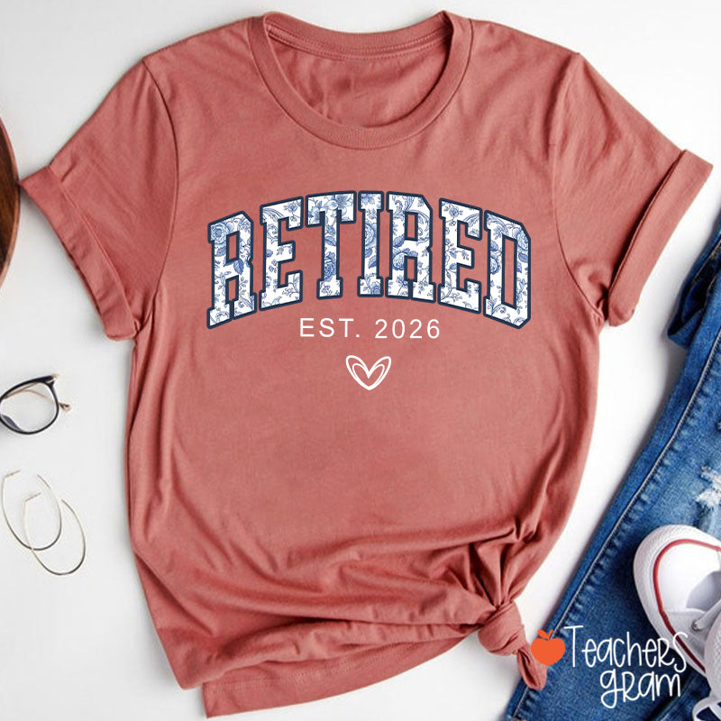 Personalized Toile Retirement Blue And White Porcelain Teacher T-Shirt