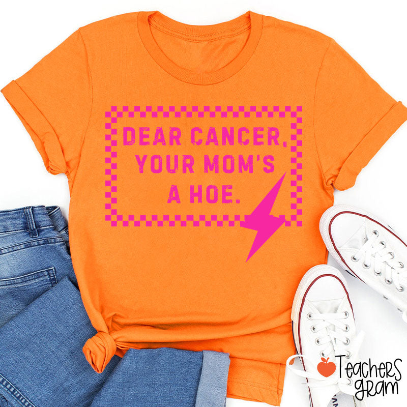 Funny Anti‑Cancer Quote Pink Checker Lightning Bolt Teacher T-Shirt