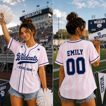 Personalized Mascot And School Name Striped Print Teacher Baseball Jersey