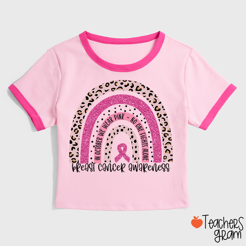 In October We Wear Pink Breast Cancer Awareness Teacher Ringer T-Shirt