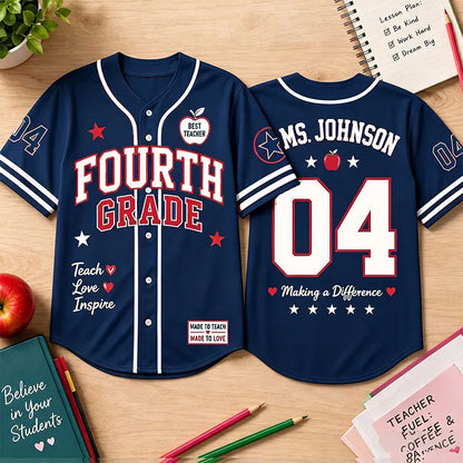 Personalized Grade Name And Number Teacher Baseball Jersey