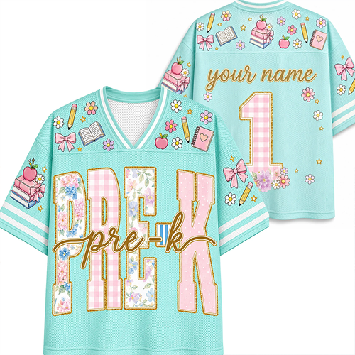 Personalized Grade Name And Number Bow Floral Splicing Teacher Mesh Jersey