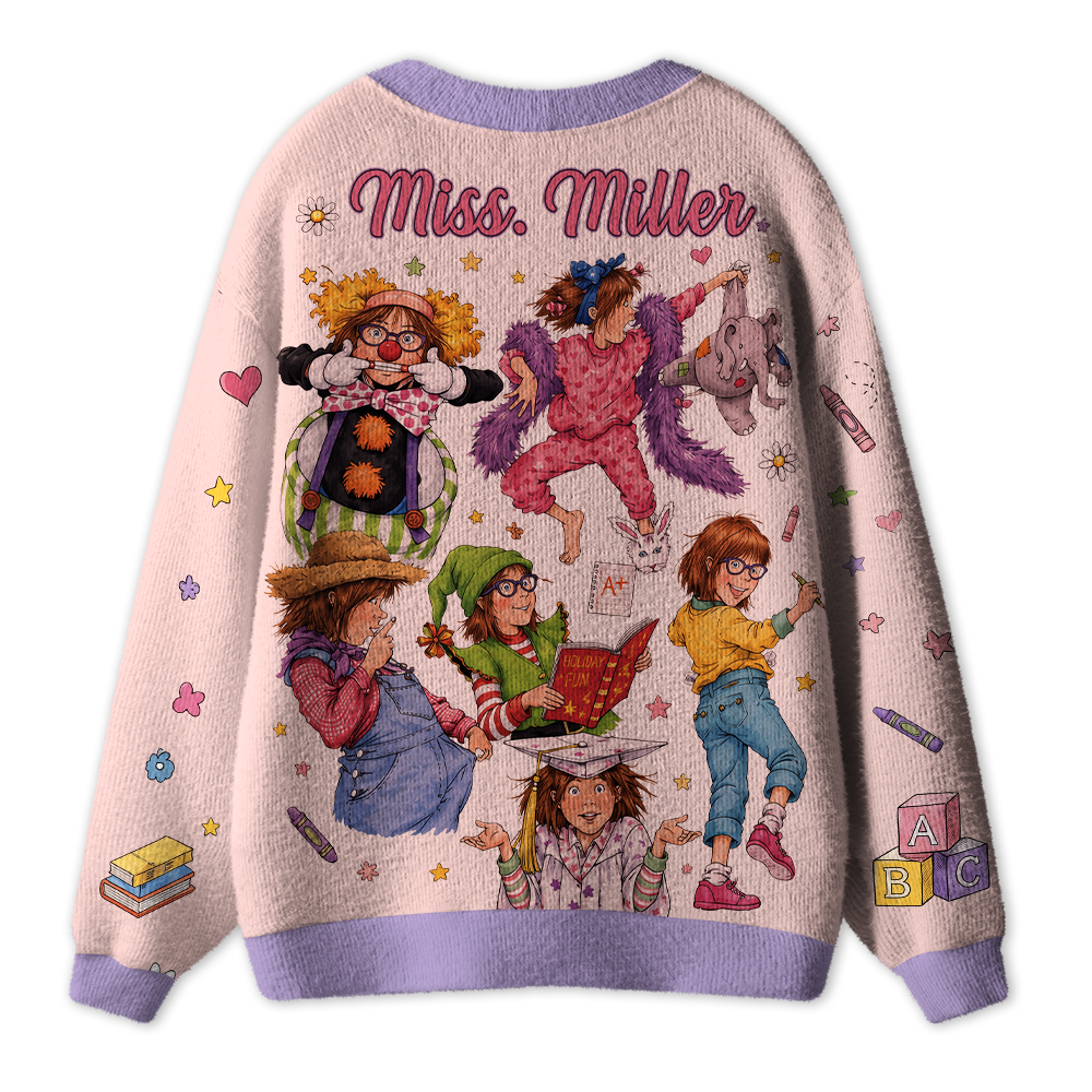 Personalized Name Children's Book Girl Teacher Ugly Cardigan Sweaters
