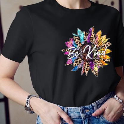 Be Kind Colorful Leopard Sunflower Teacher T-Shirt