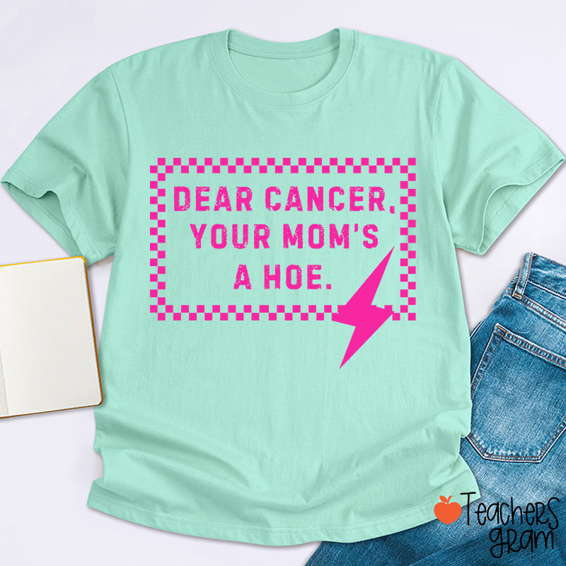 Funny Anti‑Cancer Quote Pink Checker Lightning Bolt Teacher T-Shirt