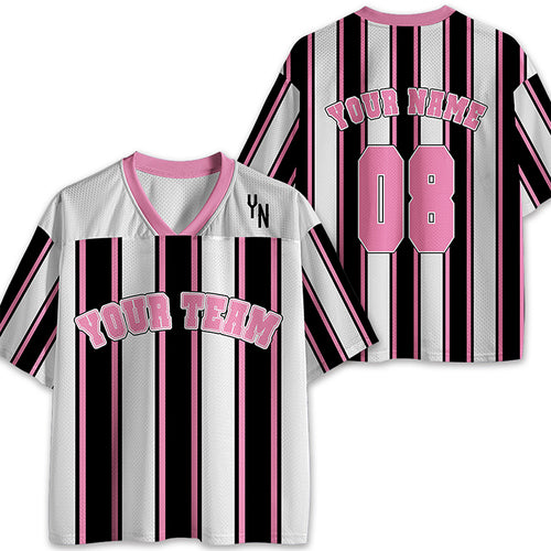Personalized Team Name Pink Stripes Teacher Mesh Jersey