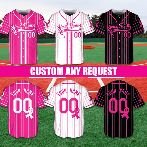 Personalized Name Number Breast Cancer Awareness Ribbon Sport Teacher Baseball Jersey