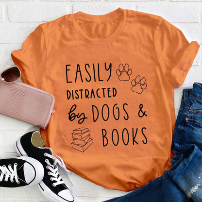 Easily Distracted Dogs And Books Teacher T-Shirt