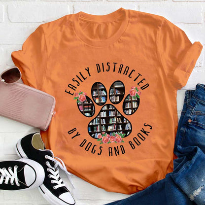 Easily Distracted By Dogs And Books Teacher T-Shirt