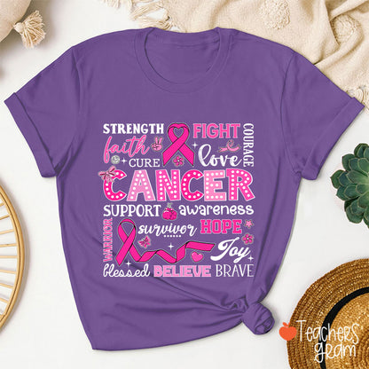 Strength Fight Love Cancer Breast Cancer Awareness Teacher T-Shirt