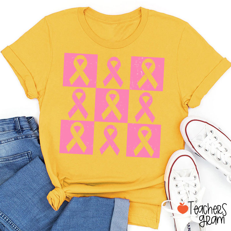 Pink Ribbon Breast Cancer Awareness Teacher T-Shirt