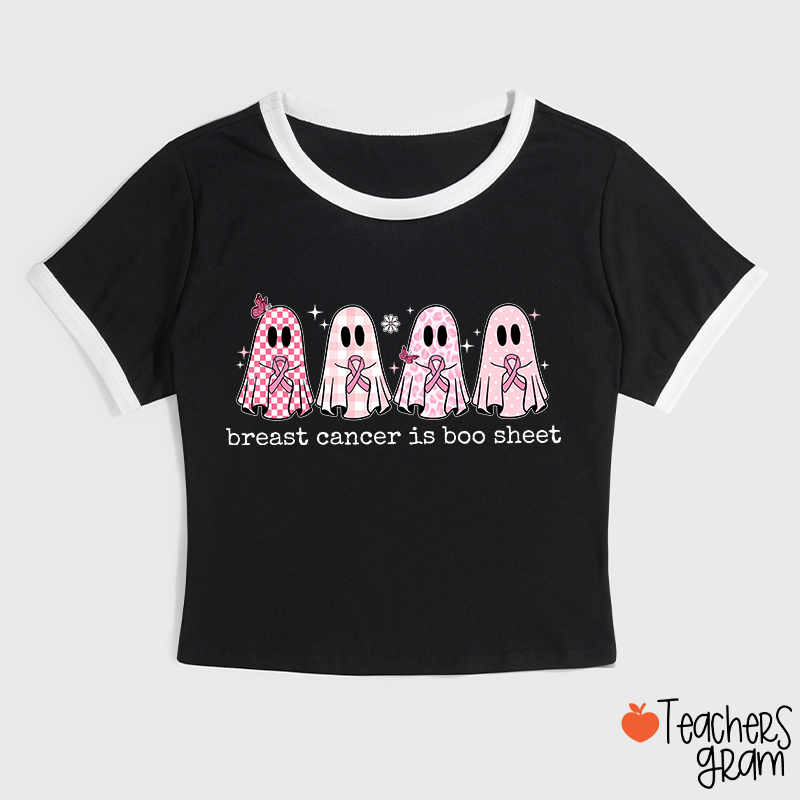 Breast Cancer Is Boo Sheet Breast Cancer Awareness Teacher Ringer T-Shirt